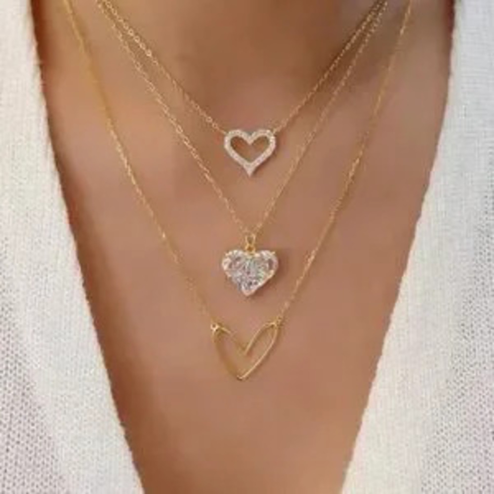Gold Filled Heart Cubic Zirconia Multilayer Necklace